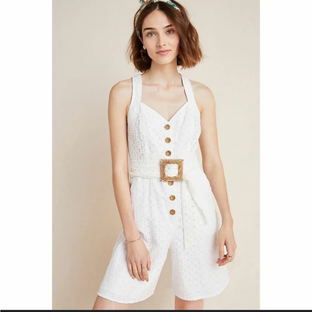 Anthropologie White Button-Front Romper